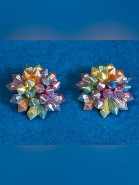 Multicolor Vintage Starburst Clip-On Earrings - Women's Jewelry
